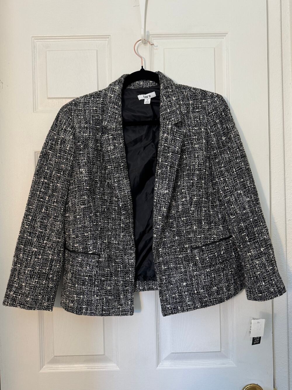 Bar III Black & White Tweed Cropped Blazer – Size 12 (NWT)